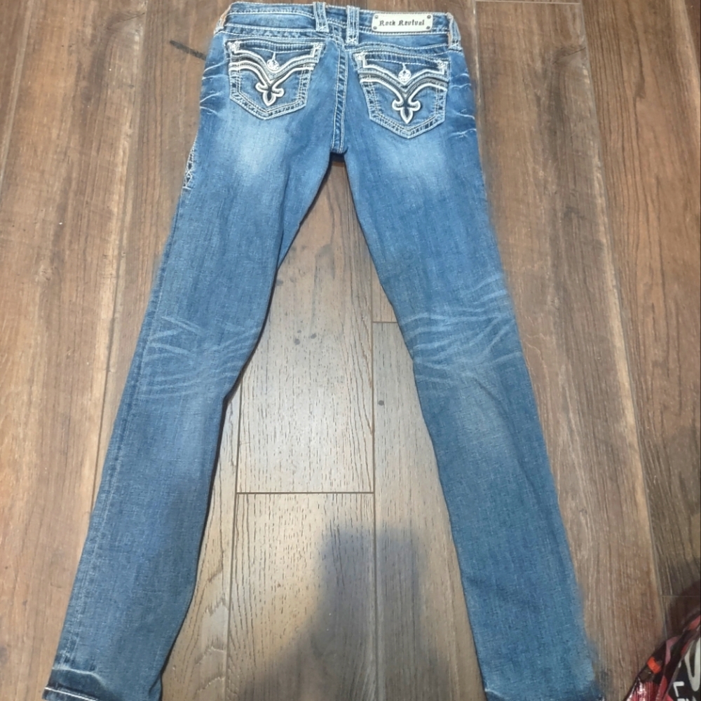 Lanlan Rock Revival Jeans Bling flap  pockets  Skinny Women's 28